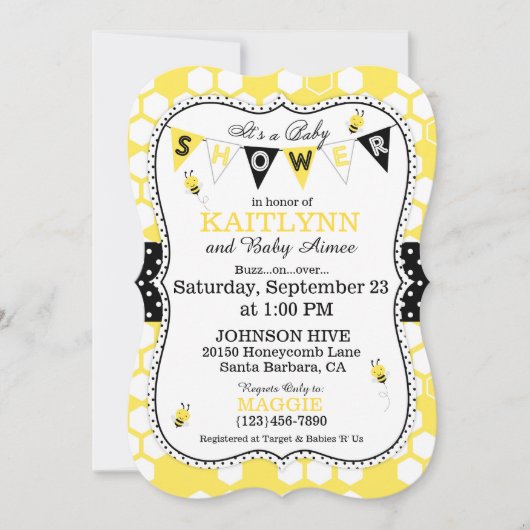 Invitation Bee Honeypeb Polka Point Imprimer Baby shower Invi (Devant)