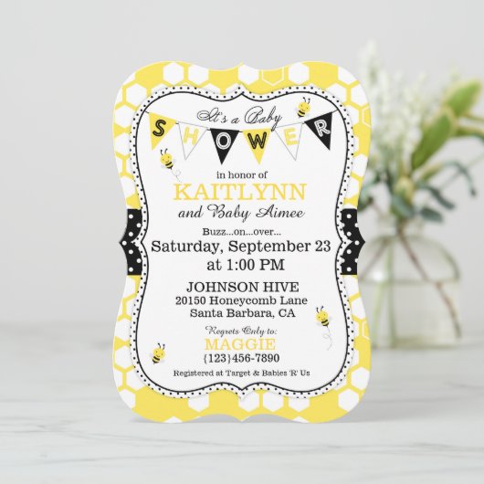 Invitation Bee Honeypeb Polka Point Imprimer Baby shower Invi (Debout devant)