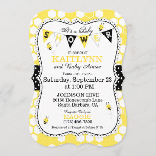 Invitation Bee Honeypeb Polka Point Imprimer Baby shower Invi