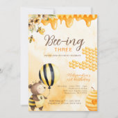 Invitation Bee-ing Three Honey Bear 3rd Birthday Yellow (Devant)