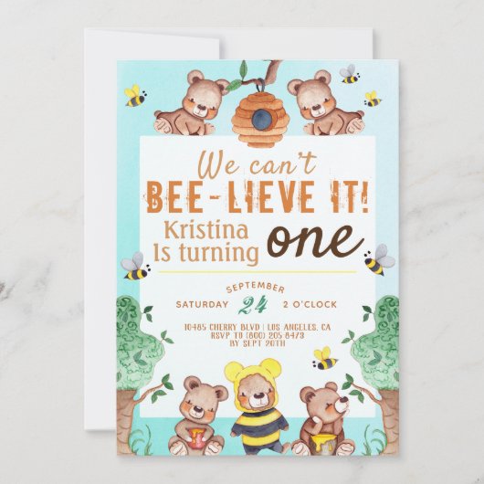 Invitation Bee lieve It Honey Bear Anniversaire (Devant)