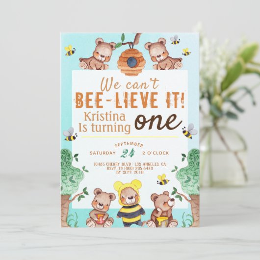 Invitation Bee lieve It Honey Bear Anniversaire (Debout devant)