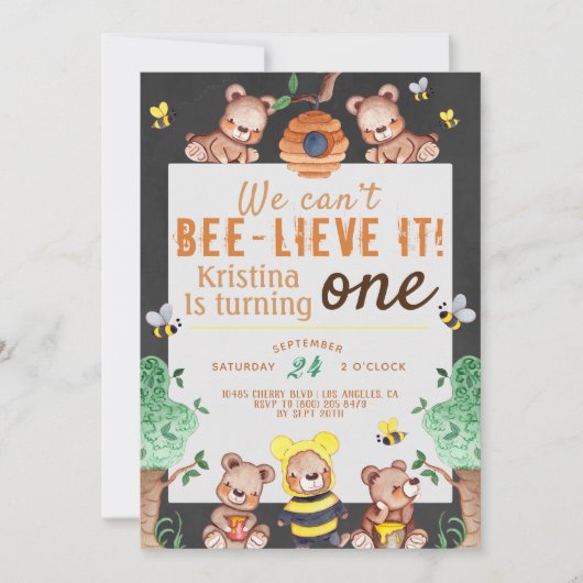 Invitation Bee lieve It Honey Bear Anniversaire (Devant)