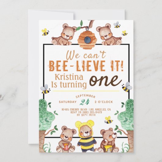 Invitation Bee lieve It Honey Bear Anniversaire (Devant)