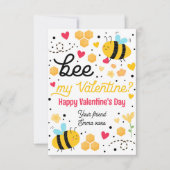 Invitation Bee My Valentine Cute Bee Valentine Classroom Card (Devant)