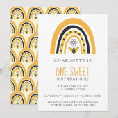 Invitation Bee Rainbow Jaune Gold Girl Anniversaire (Devant / Derrière)