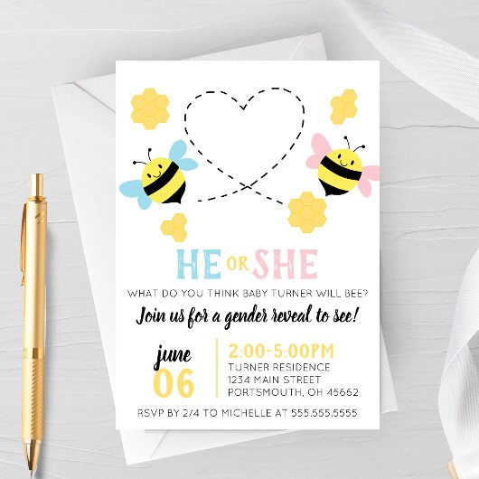 Invitation Bee Them Genre Reveal Party