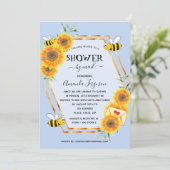 Invitation Bee tournesol garçon bleu clair baby shower par co (Debout devant)