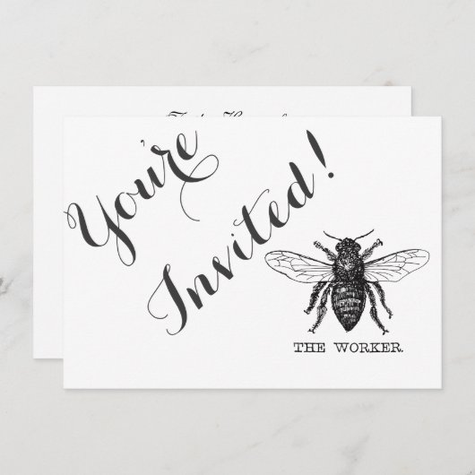 Invitation Bee Worker Honey Black Bumblebee (Devant / Derrière)