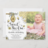 Invitation Beehive Florale Miel Sweet Bee 1er anniversaire Ph (Devant)