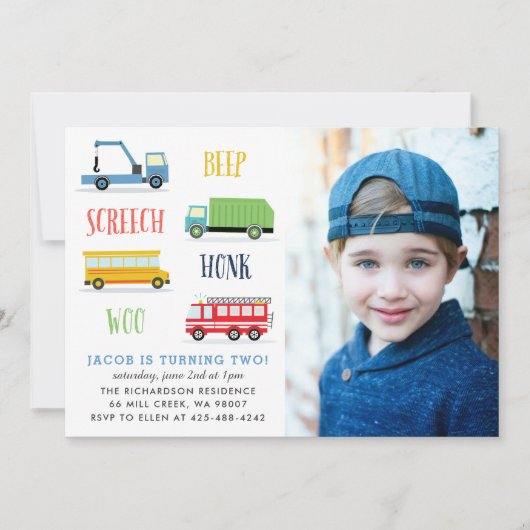 Invitation Beep Choo Vroom fête d'anniversaire Photo (Devant)