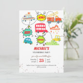 Invitation Beep de Honk vroom véhicules heureux garçon annive (Debout devant)