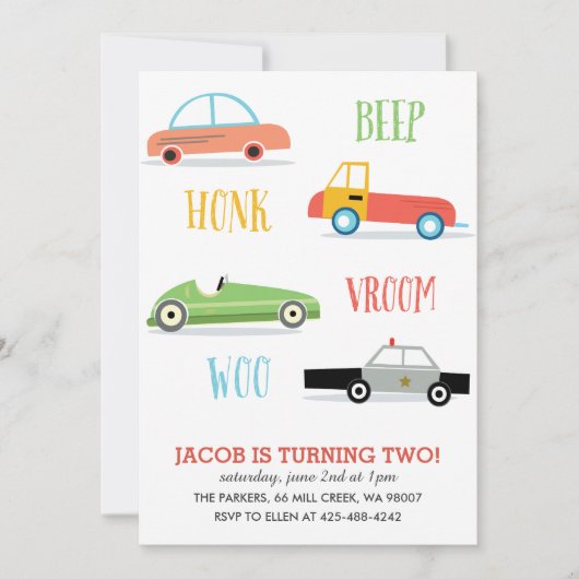 Invitation Beep Honk Woo Fête d'anniversaire de l'enfant Invi (Devant)