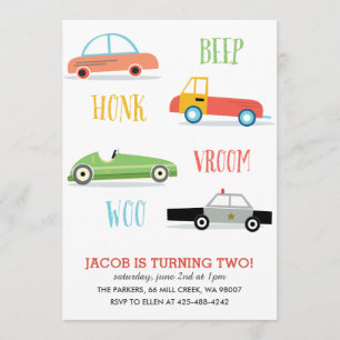 Invitation Beep Honk Woo Fête d'anniversaire de l'enfant Invi