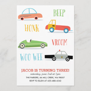 Invitation Beep Honk Woo Wee Fête d'anniversaire de l'enfant 