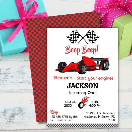 Invitation Beep moderne bip rouge course sport voiture 1er an