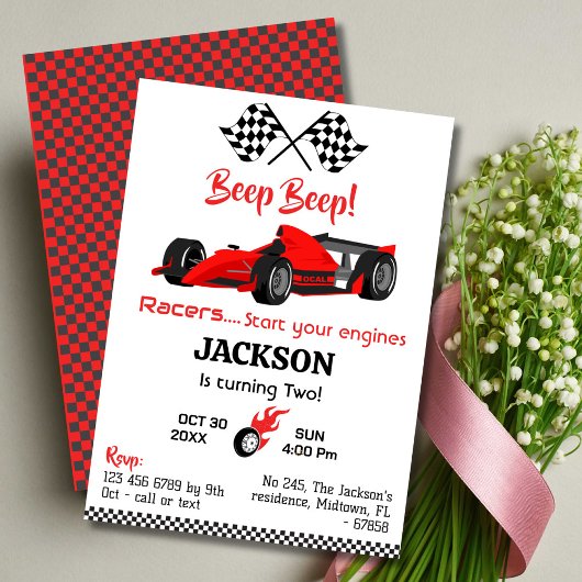 Invitation Béep moderne bip rouge course sport voiture 2e ann