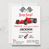 Invitation Béep moderne bip rouge course voiture sport 3e ann (Devant)