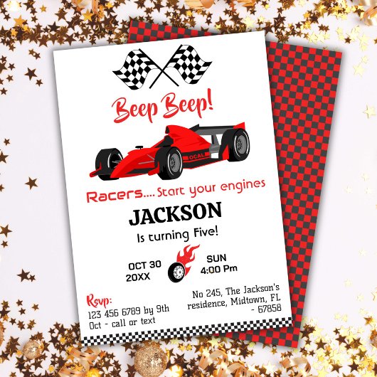 Invitation Béep moderne bip rouge course voiture sport 5e ann