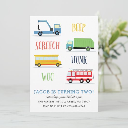 Invitation Beep Screech Woo Fête d'anniversaire de l'enfant_B (Debout devant)