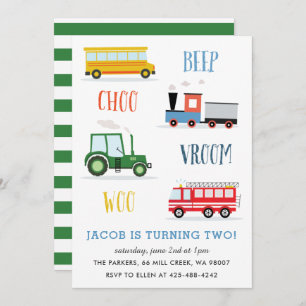 Invitation Beep Vroom Woo Tractor Fête d'anniversaire de l'en