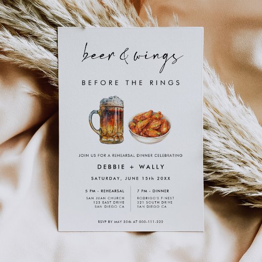 Invitation Beer and Wings Before the Rings Rehearsal Dinner