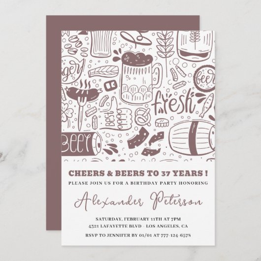 Invitation Beer Men Vintage Rustic Drinks 37e anniversaire (Devant / Derrière)