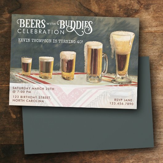 Invitation Beers Rustic Watercolor Beers Buddies Birthday
