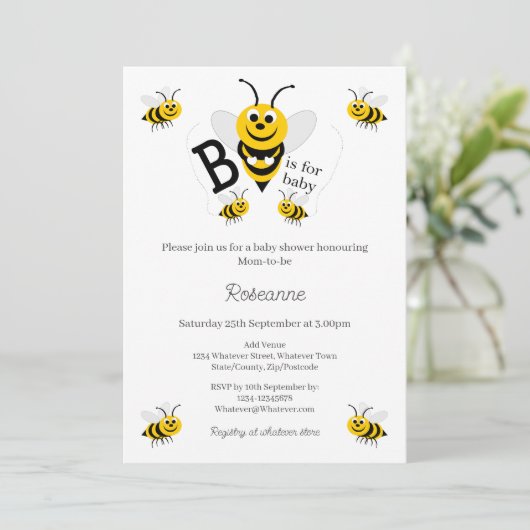 Invitation Bees Baby Shower (Debout devant)