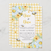 Invitation Bees & Fleurs blanches En vichy espagnol Genre Rev (Devant / Derrière)