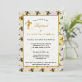 Invitation Bees Gold Honeycomb Baptême (Debout devant)