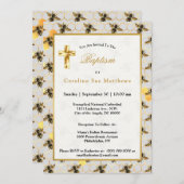 Invitation Bees Gold Honeycomb Baptême (Devant / Derrière)