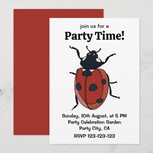 Invitation Beetles Insectes Ladybug Beetles (Devant / Derrière)