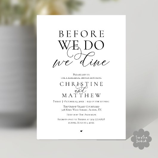 Invitation Before we do, we dine, Classy Rehearsal Dinner