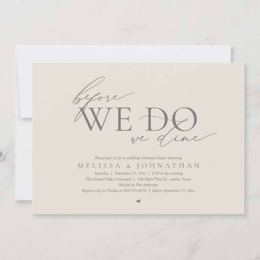 Invitation Before We Do, We Dine, Wedding Rehearsal Dinner (Devant)