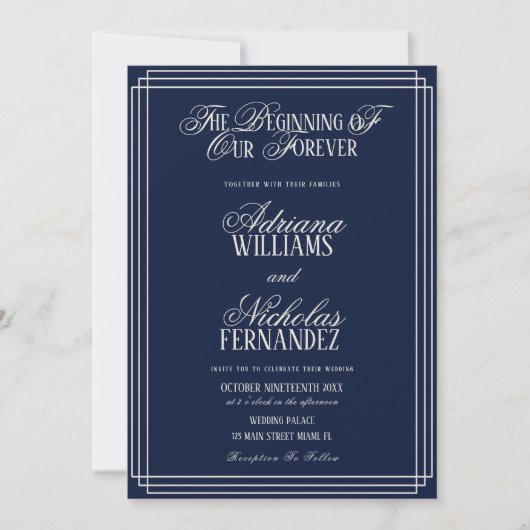 Invitation Beginning Of Our Forever Timeless Navy Wedding (Devant)