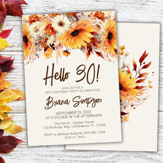 Invitation Beige 30e anniversaire automne floral
