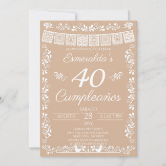 Invitation Beige 40 Ans Fête d'Anniversaire