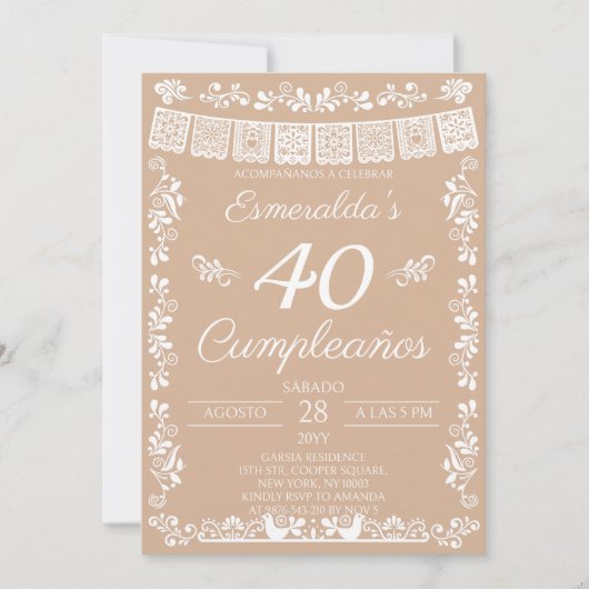 Invitation Beige 40 Ans Fête d'Anniversaire (Devant)