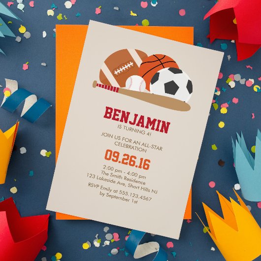 Invitation Beige All Star Sports Anniversaire