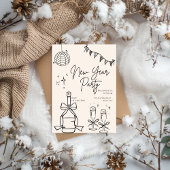Invitation Beige and Black Doodle Simple New Year's Eve Party