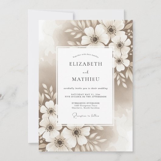 Invitation Beige Artistic Floral Flourish Wedding (Devant)