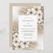 Invitation Beige Artistic Floral Flourish Wedding (Devant / Derrière)