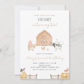 Invitation Beige Barn 2nd Birthday Farm Animals Party (Devant)