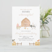 Invitation Beige Barn 2nd Birthday Farm Animals Party (Debout devant)