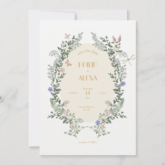 Invitation Beige Blanc Floral Élégant Mariage classique (Devant)