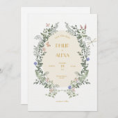 Invitation Beige Blanc Floral Élégant Mariage classique (Devant / Derrière)