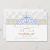 Invitation Beige Bleu Croix Dorée Garçon Bleu Première Commun (Dos)