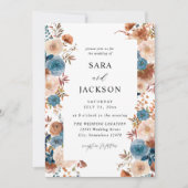 Invitation Beige & bleu Dusty Mariage Floral (Devant)
