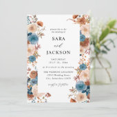 Invitation Beige & bleu Dusty Mariage Floral (Debout devant)